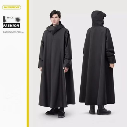 Black Long Full-Body Waterproof Raincoat for Electric Scooters & Motorcycles - Men's and Women's Riding Poncho with Adjustable Hood and Sleeve Design(L).