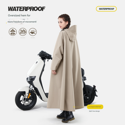 Black Long Full-Body Waterproof Raincoat for Electric Scooters & Motorcycles - Men's and Women's Riding Poncho with Adjustable Hood and Sleeve Design(L).