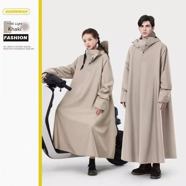 Khaki Long Full-Body Waterproof Raincoat for Electric Scooters & Motorcycles - Men's and Women's Riding Poncho with Adjustable Hood and Sleeve Design(L).
