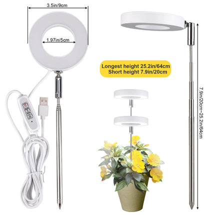 White Full Spectrum LED Grow Light with Telescopic Stake for Indoor Plants.