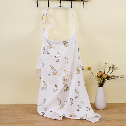 White rainbow Soft Muslin Cotton Nursing Cover - Breathable Breastfeeding Apron for Privacy.