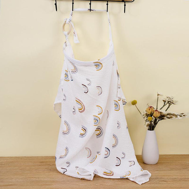 White rainbow Soft Muslin Cotton Nursing Cover - Breathable Breastfeeding Apron for Privacy.