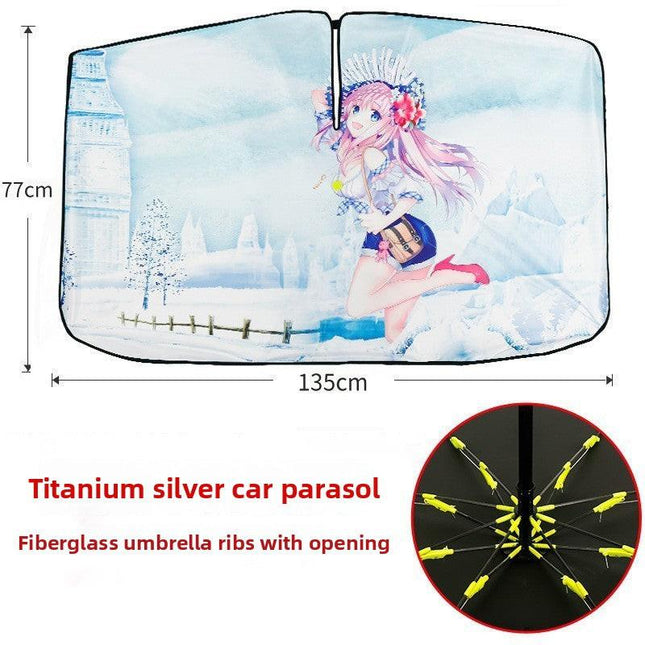 Snow Girl Foldable Car Windshield Sun Shade Umbrella - Ultimate UV & Heat Blocker for Interior Protection.