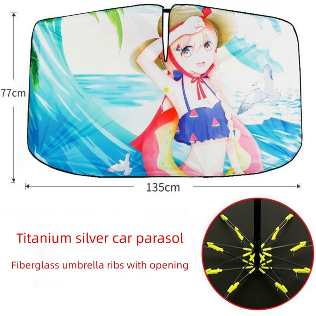 Summer Girl Foldable Car Windshield Sun Shade Umbrella - Ultimate UV & Heat Blocker for Interior Protection.
