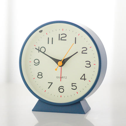 Blue Minimalist Silent Alarm Clock with Night Light - Non-Ticking Analogue Bedside & Desk Clock.