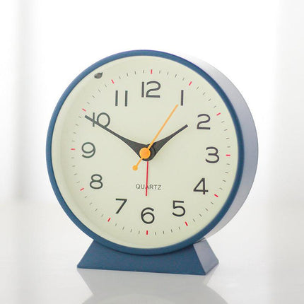 Blue Minimalist Silent Alarm Clock with Night Light - Non-Ticking Analogue Bedside & Desk Clock.