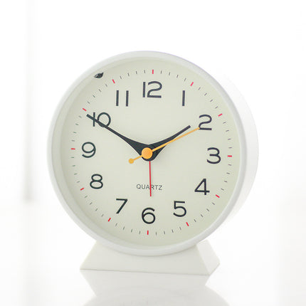 White Minimalist Silent Alarm Clock with Night Light - Non-Ticking Analogue Bedside & Desk Clock.