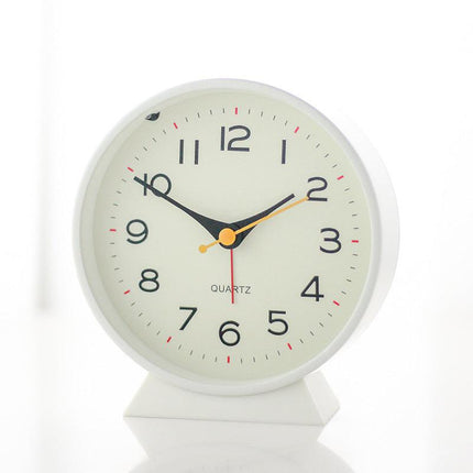 White Minimalist Silent Alarm Clock with Night Light - Non-Ticking Analogue Bedside & Desk Clock.