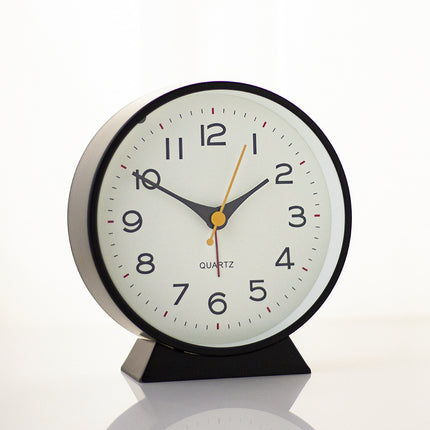 Black Minimalist Silent Alarm Clock with Night Light - Non-Ticking Analogue Bedside & Desk Clock.
