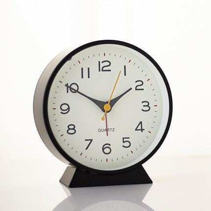 Black Minimalist Silent Alarm Clock with Night Light - Non-Ticking Analogue Bedside & Desk Clock.