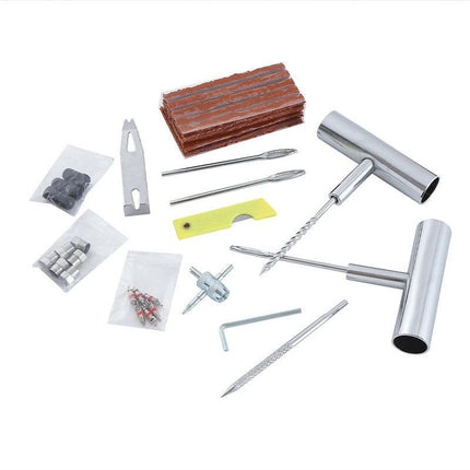A 33-piece set Green Heavy-Duty Tubeless Tyre Repair Kit - Emergency Puncture Plug Set for Cars, Motorcycles & ATVs.