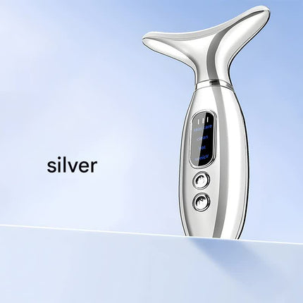 Multi-Functional Neck & Face Beauty Massager - Constant Heat, Ion Infusion & Sonic Vibration(silver).