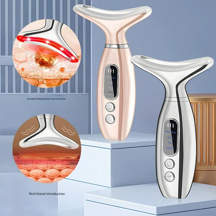 Multi-Functional Neck & Face Beauty Massager - Constant Heat, Ion Infusion & Sonic Vibration(silver).