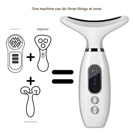 Multi-Functional Neck & Face Beauty Massager - Constant Heat, Ion Infusion & Sonic Vibration(silver).