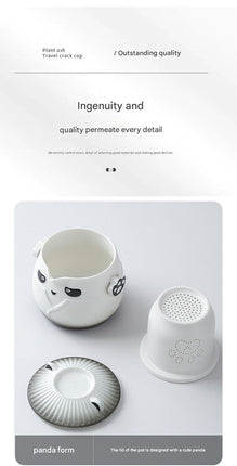 Adorable Panda Design Ceramic Tea Infuser Mug Set - 310ml Travel Crackle Glaze Cup with Lid & Strainer(green).