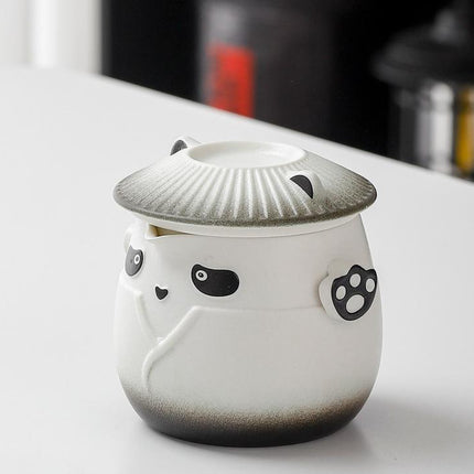 Adorable Panda Design Ceramic Tea Infuser Mug Set - 310ml Travel Crackle Glaze Cup with Lid & Strainer(black).