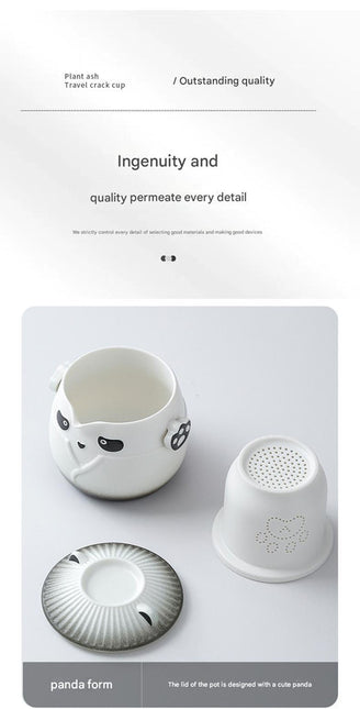 Adorable Panda Design Ceramic Tea Infuser Mug Set - 310ml Travel Crackle Glaze Cup with Lid & Strainer(blue).