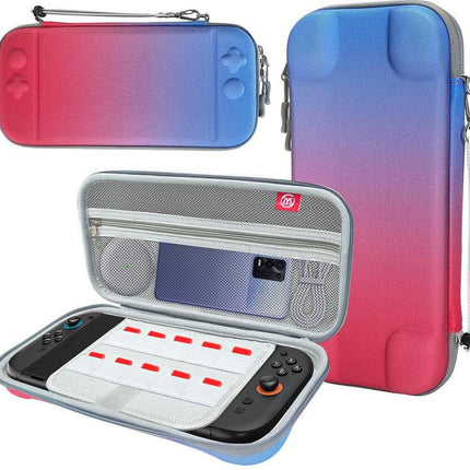 Portable Hard Shell Travel Case for Nintendo Switch/Switch Lite/OLED - Game Card Slots & Accessory Pocket(Gradient red and blue).