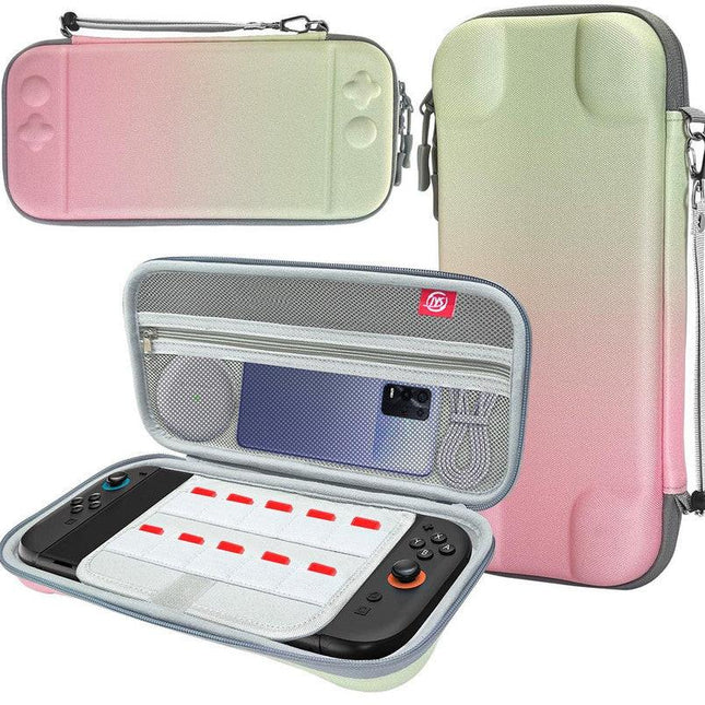 Portable Hard Shell Travel Case for Nintendo Switch/Switch Lite/OLED - Game Card Slots & Accessory Pocket(Gradient pink and green).