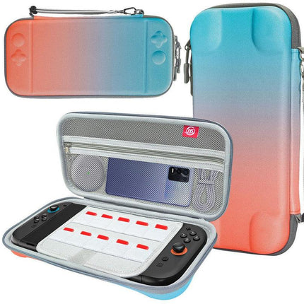 Portable Hard Shell Travel Case for Nintendo Switch/Switch Lite/OLED - Game Card Slots & Accessory Pocket(Gradient orange and blue).