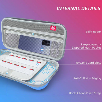 Portable Hard Shell Travel Case for Nintendo Switch/Switch Lite/OLED - Game Card Slots & Accessory Pocket(Gradient orange and blue).