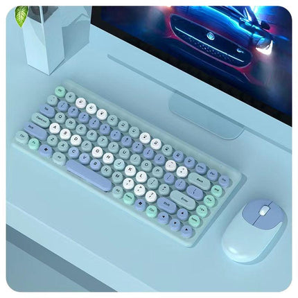 Wireless Keyboard & Mouse Combo - Retro Round Keycaps, 2.4GHz Ergonomic Design(pink).