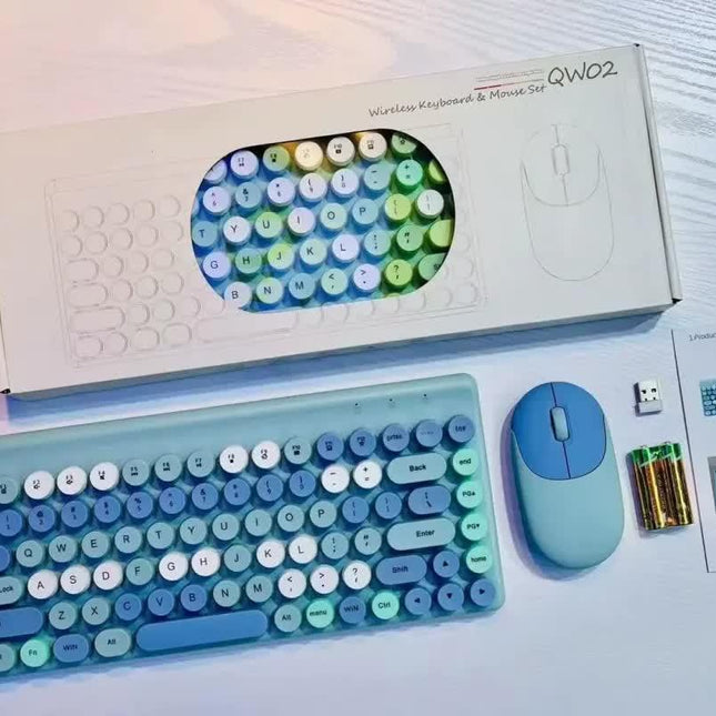Wireless Keyboard & Mouse Combo - Retro Round Keycaps, 2.4GHz Ergonomic Design(blue).