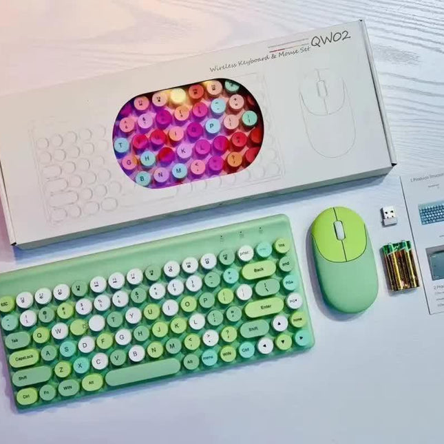 Wireless Keyboard & Mouse Combo - Retro Round Keycaps, 2.4GHz Ergonomic Design(green).