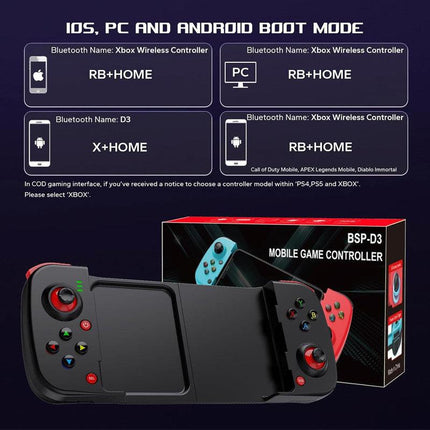 Portable Telescopic Mobile Game Controller - Bluetooth 5.0, iOS/Android/PC Compatible, 400mAh Battery(green).