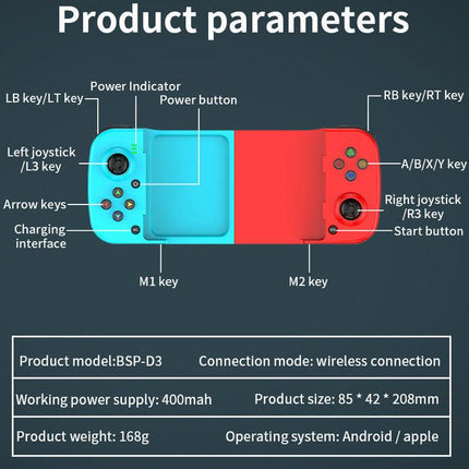 Portable Telescopic Mobile Game Controller - Bluetooth 5.0, iOS/Android/PC Compatible, 400mAh Battery(white).