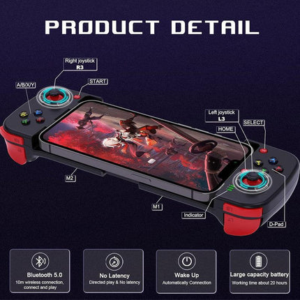 Portable Telescopic Mobile Game Controller - Bluetooth 5.0, iOS/Android/PC Compatible, 400mAh Battery(black).