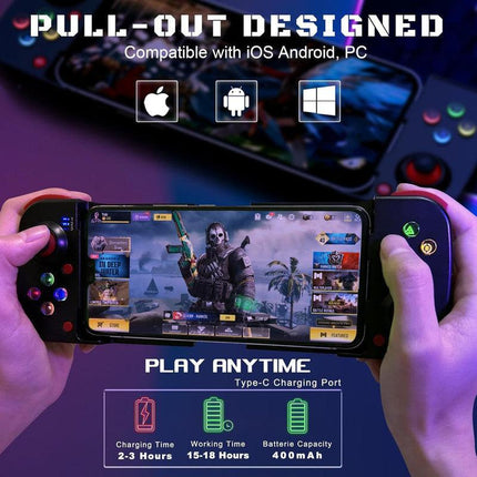 Portable Telescopic Mobile Game Controller - Bluetooth 5.0, iOS/Android/PC Compatible, 400mAh Battery(blue and red).