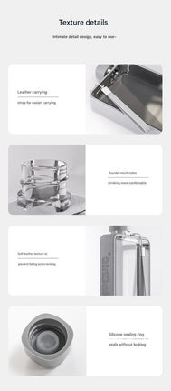 Slim Tritan Flat Water Bottle - 380ml BPA-Free, Leakproof with Leather-Textured Sleeve & Strap(Black).