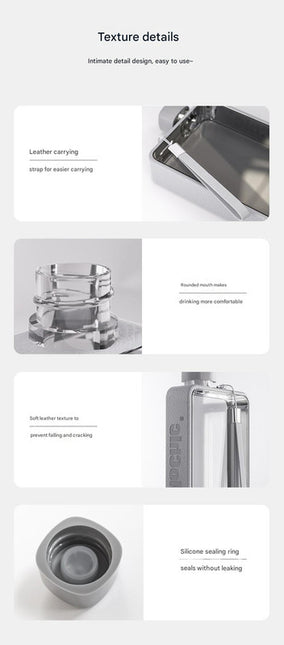 Slim Tritan Flat Water Bottle - 380ml BPA-Free, Leakproof with Leather-Textured Sleeve & Strap(pink).