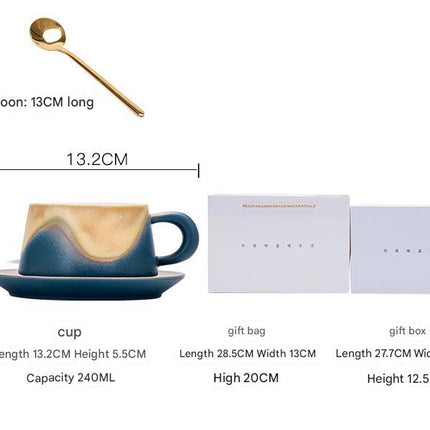 Artistic Ceramic Coffee Cup & Saucer Set with Spoon - Gradient Glaze, 240ml, Gift Boxed(pink).