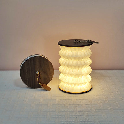 Foldable Telescopic Lantern Lamp - 3 Light Modes, USB Rechargeable, Wood/Paper Finish(white).