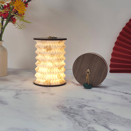 Foldable Telescopic Lantern Lamp - 3 Light Modes, USB Rechargeable, Wood/Paper Finish(Good Luck and Happiness).