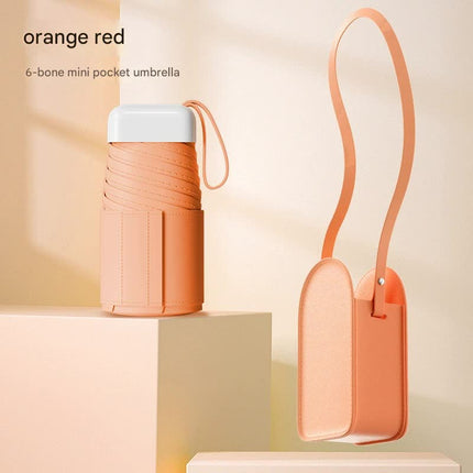 Mini Pocket Umbrella with Matching Crossbody Bag - UV Protection, 6-Rib Windproof Design(Orange).