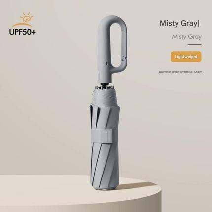Automatic Open/Close Umbrella with UPF50+ Sun Protection - 10-Rib Windproof Design, Carabiner Handle(grey).