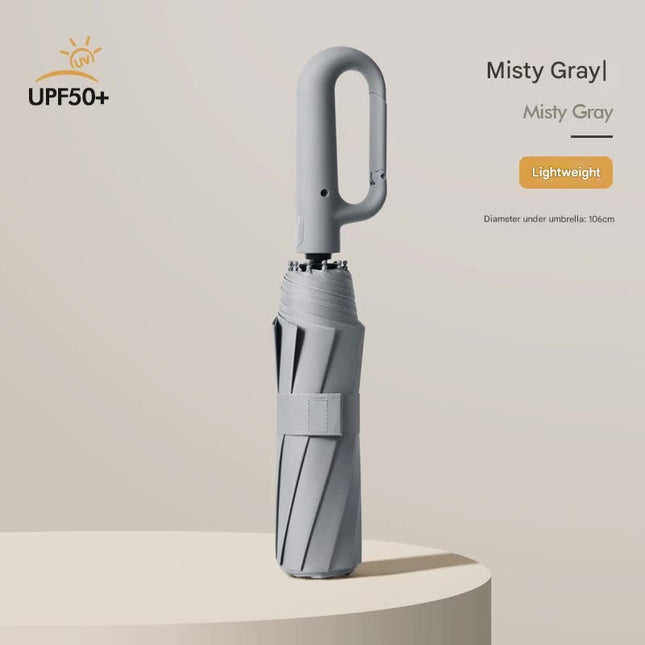 Automatic Open/Close Umbrella with UPF50+ Sun Protection - 10-Rib Windproof Design, Carabiner Handle(grey).