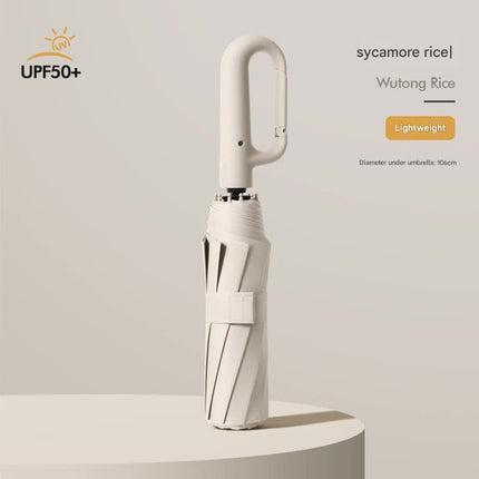 Automatic Open/Close Umbrella with UPF50+ Sun Protection - 10-Rib Windproof Design, Carabiner Handle(Beige).