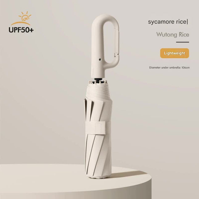 Automatic Open/Close Umbrella with UPF50+ Sun Protection - 10-Rib Windproof Design, Carabiner Handle(Beige).