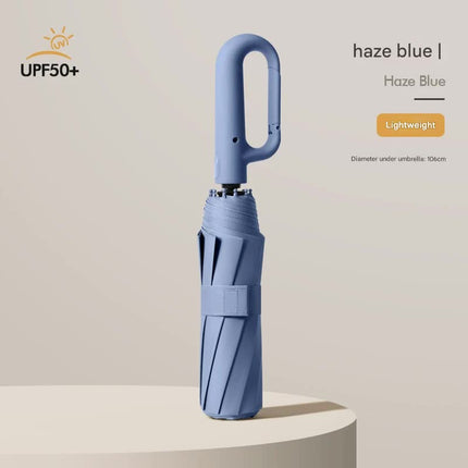 Automatic Open/Close Umbrella with UPF50+ Sun Protection - 10-Rib Windproof Design, Carabiner Handle(Blue).