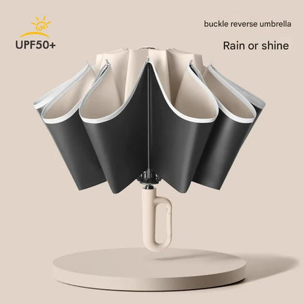Automatic Open/Close Umbrella with UPF50+ Sun Protection - 10-Rib Windproof Design, Carabiner Handle(Blue).