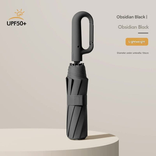 Automatic Open/Close Umbrella with UPF50+ Sun Protection - 10-Rib Windproof Design, Carabiner Handle(Black).