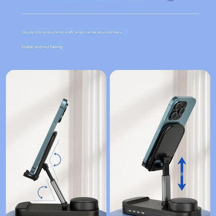 Foldable Desktop Phone Stand with Bluetooth 5.3 Speaker - Adjustable Angle & Height, TF/Line-In(black).