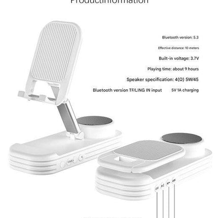 Foldable Desktop Phone Stand with Bluetooth 5.3 Speaker - Adjustable Angle & Height, TF/Line-In(black).