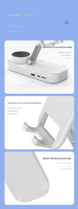 Foldable Desktop Phone Stand with Bluetooth 5.3 Speaker - Adjustable Angle & Height, TF/Line-In(yellow).