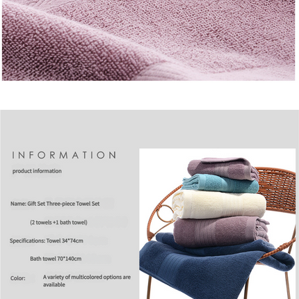 Premium Long-Staple Cotton Towel Set - 2 Hand Towels & 1 Bath Towel Gift Bundle(purple).