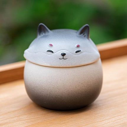 Artisan Ceramic Sealed Storage Jar with Animal Design - Airtight Tea Preservation & Decorative Accent(Gradient Black).
